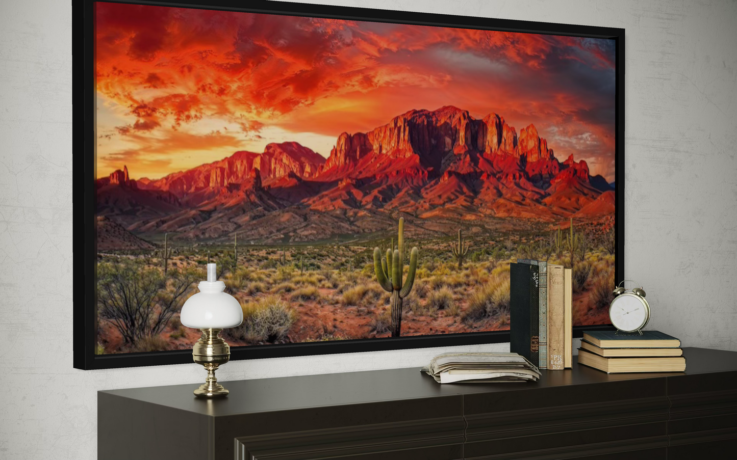 Arizona Desert Landscape At Sunset Framed Canvas Wall Art