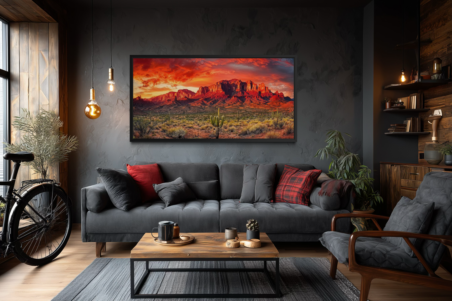 Arizona Desert Landscape At Sunset Framed Canvas Wall Art