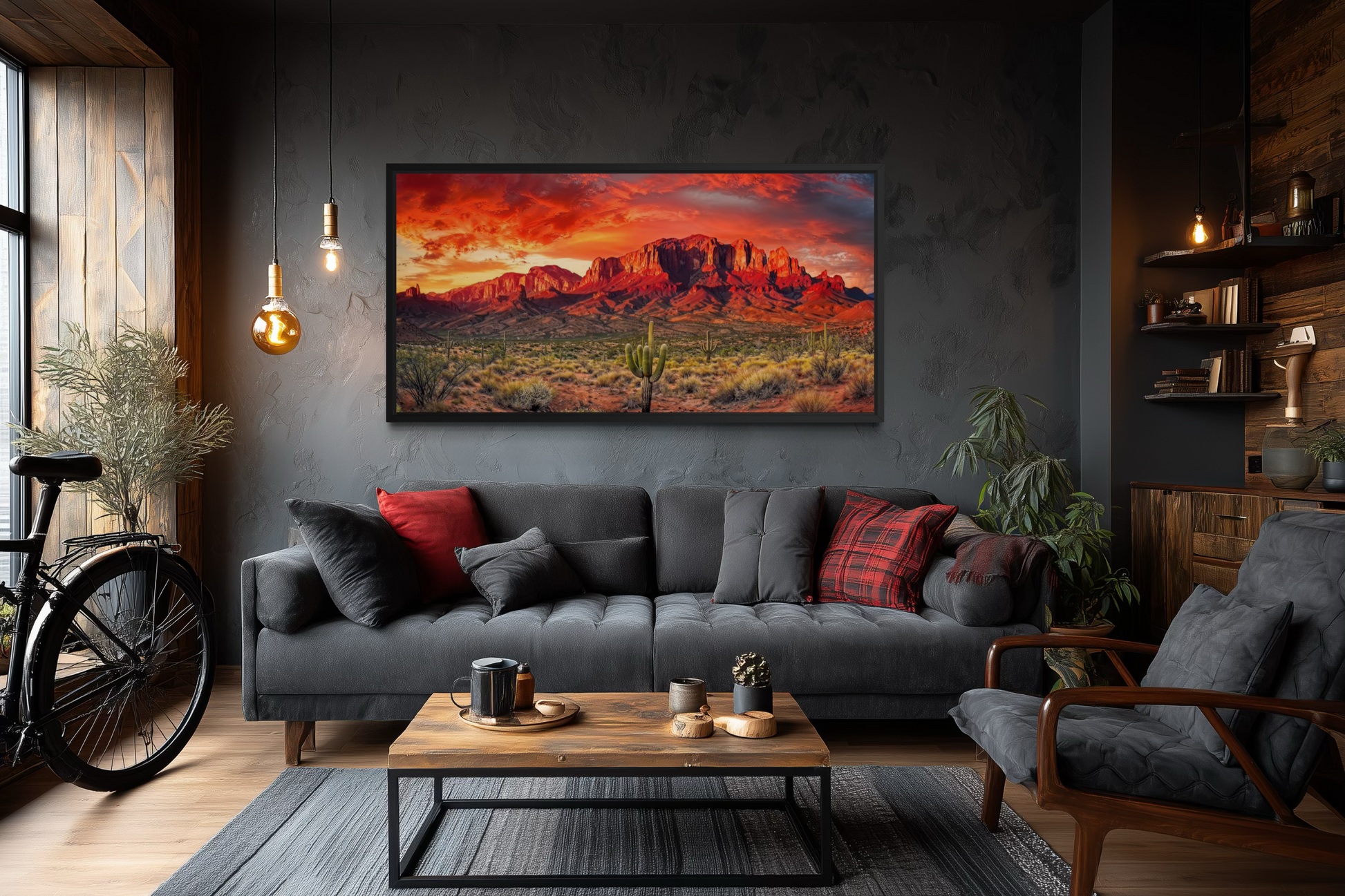 Arizona Desert Landscape At Sunset Framed Canvas Wall Art