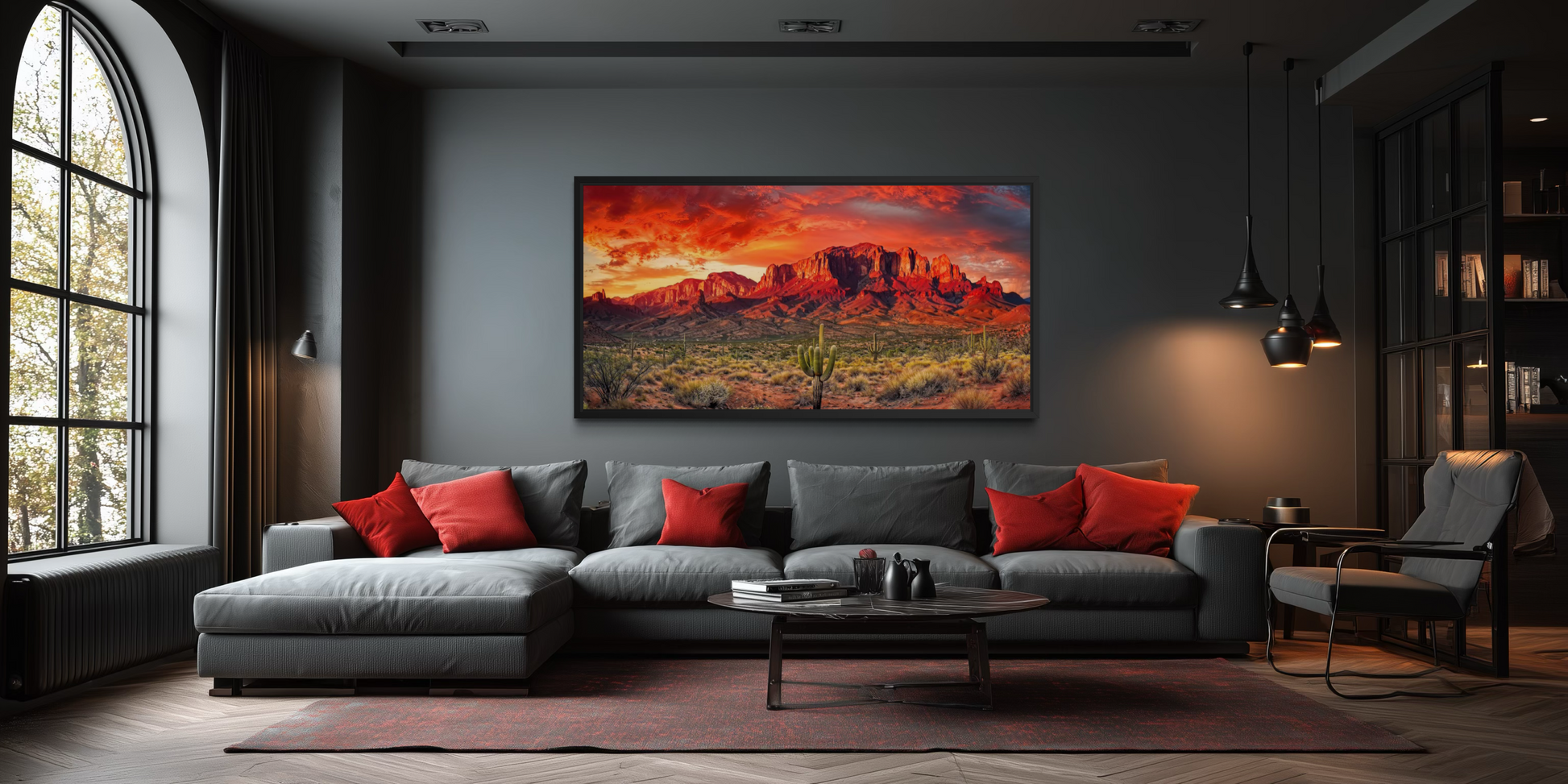 Arizona Desert Landscape At Sunset Framed Canvas Wall Art