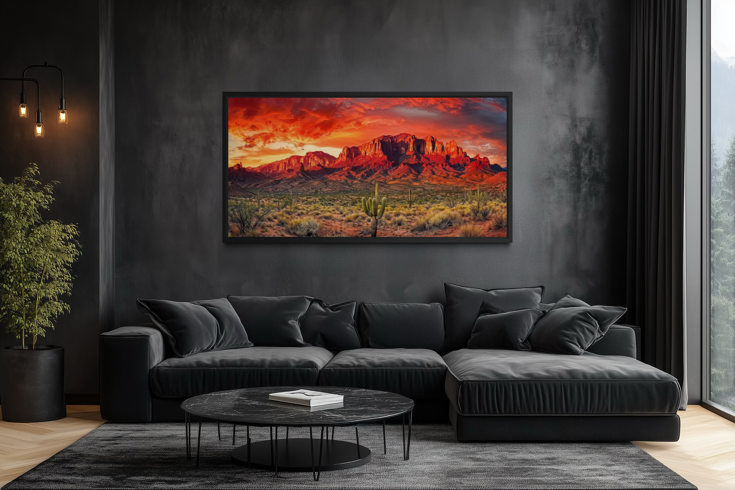 Arizona Desert Landscape At Sunset Framed Canvas Wall Art