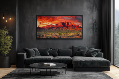 Arizona Desert Landscape At Sunset Framed Canvas Wall Art