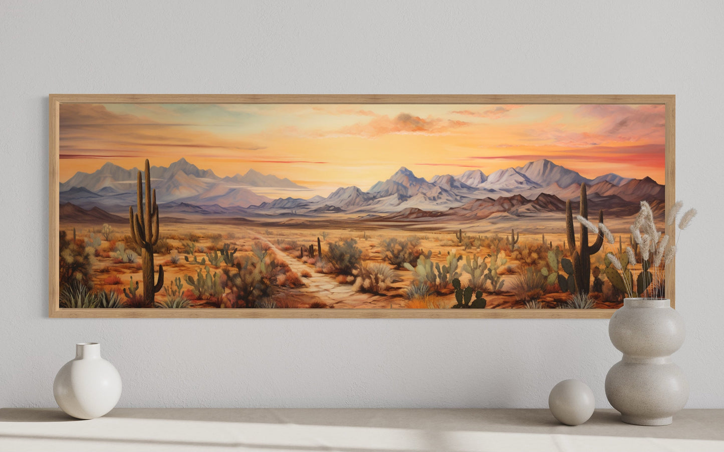 Arizona Desert Landscape At Sunset Long Horizontal Framed Canvas Wall Art