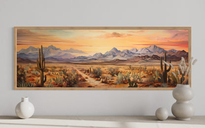 Arizona Desert Landscape At Sunset Long Horizontal Framed Canvas Wall Art