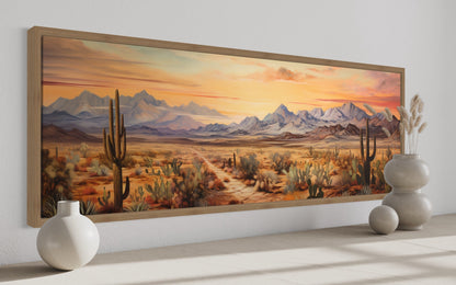 Arizona Desert Landscape At Sunset Long Horizontal Framed Canvas Wall Art