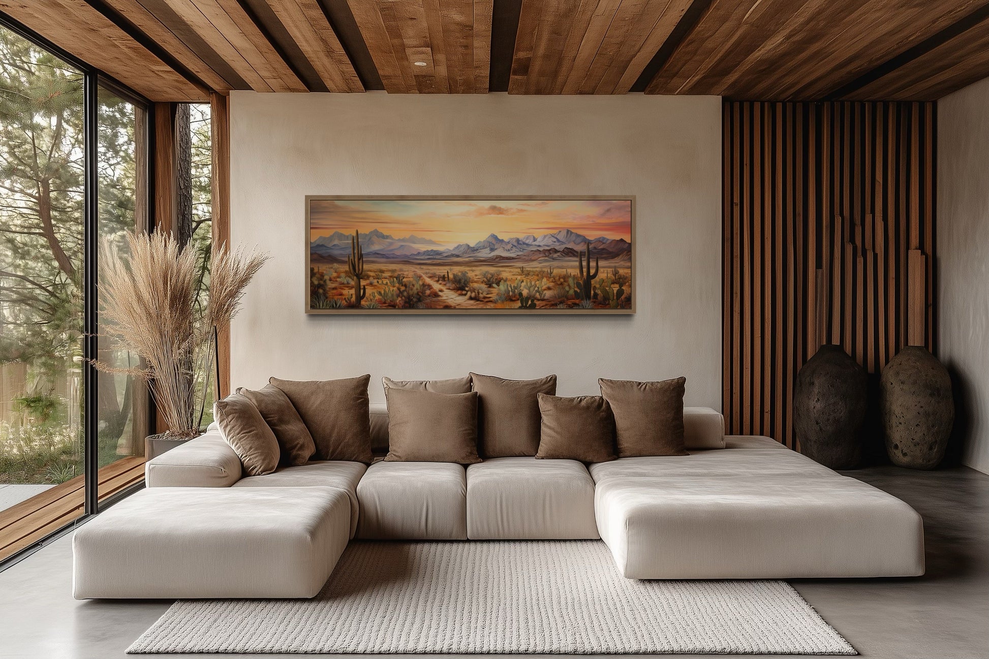 Arizona Desert Landscape At Sunset Long Horizontal Framed Canvas Wall Art