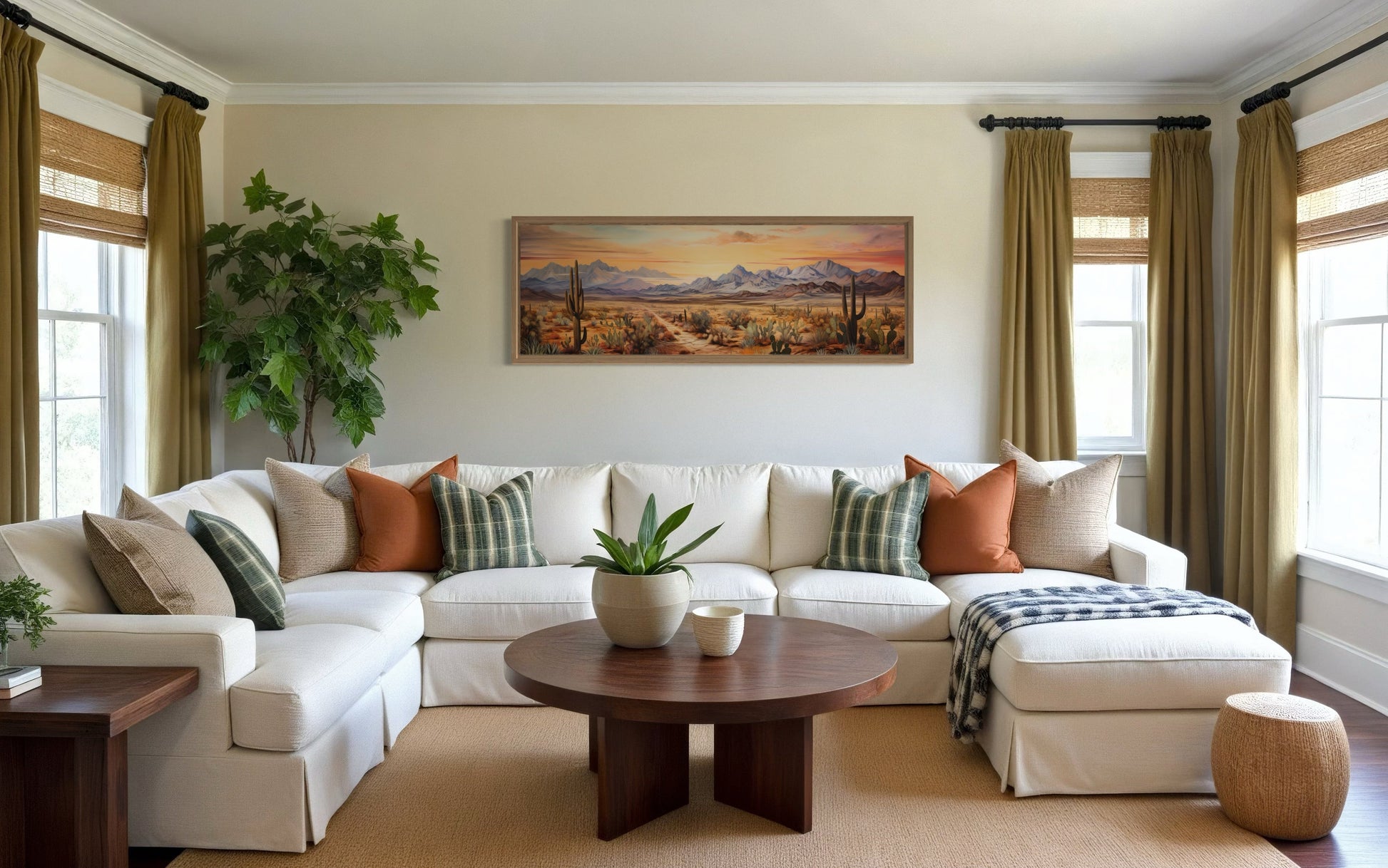 Arizona Desert Landscape At Sunset Long Horizontal Framed Canvas Wall Art