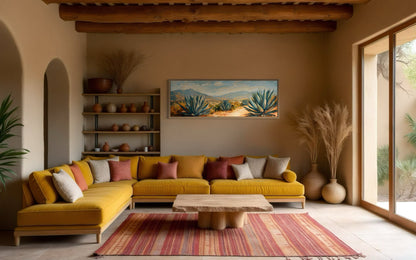 Arizona Desert Landscape With Agave Long Horizontal Framed Canvas Wall Art