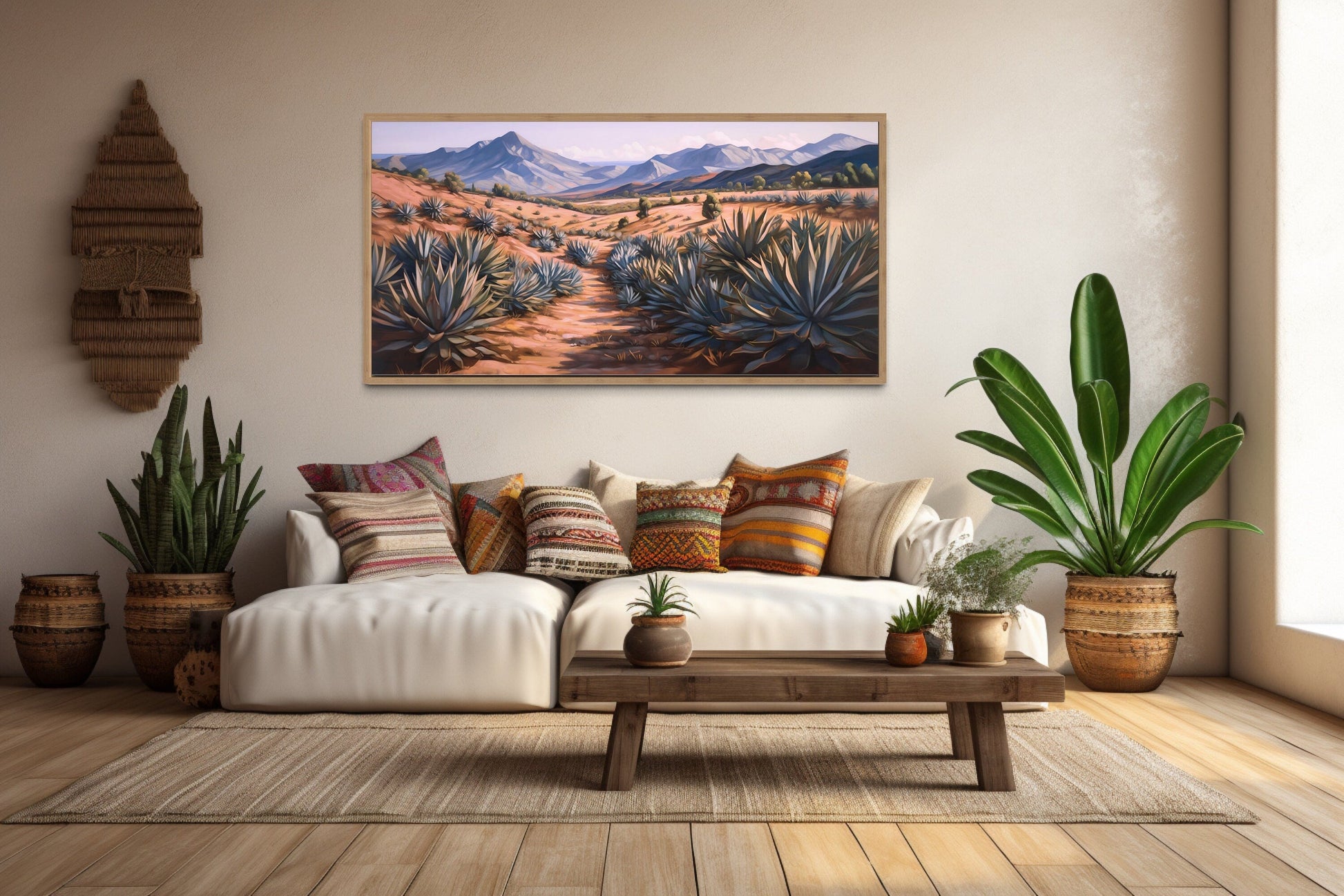 Arizona Desert Landscape With Agave Plants Framed Canvas Wall Art
