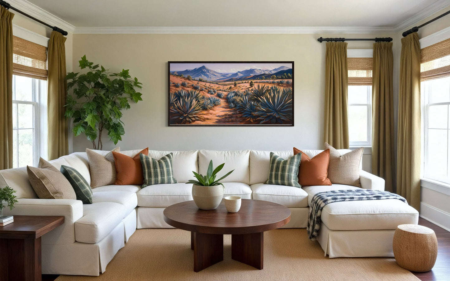 Arizona Desert Landscape With Agave Plants Framed Canvas Wall Art