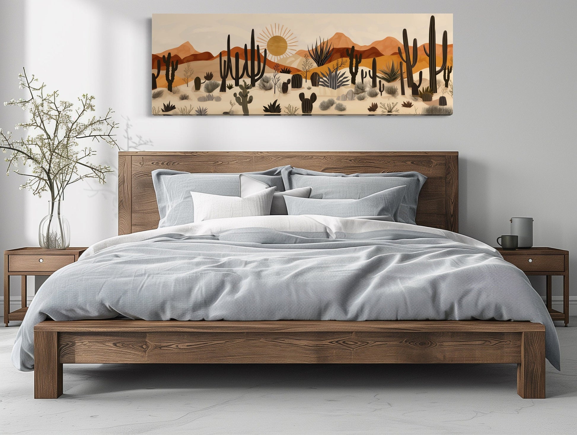Arizona Desert Mid Century Modern Cactus Landscape Horizontal Canvas Wall Art