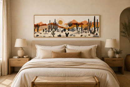 Arizona Desert Mid Century Modern Cactus Landscape Horizontal Canvas Wall Art