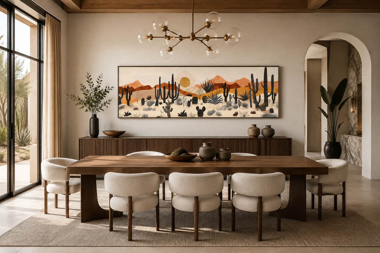 Arizona Desert Mid Century Modern Cactus Landscape Horizontal Canvas Wall Art