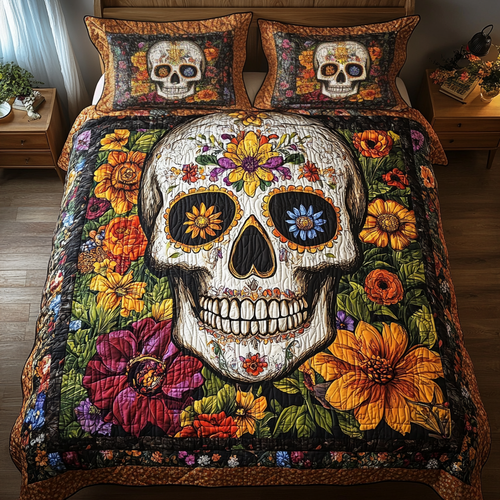 Artistic Skull 3-Piece Quilted Bedding Set - Single (59" x 70")