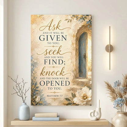 Decorative wall art with inspirational quote and floral design in a home setting.