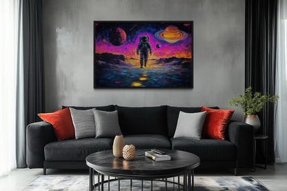 Astronaut On Alien Planet In Space Framed Sci Fi Canvas Wall Art