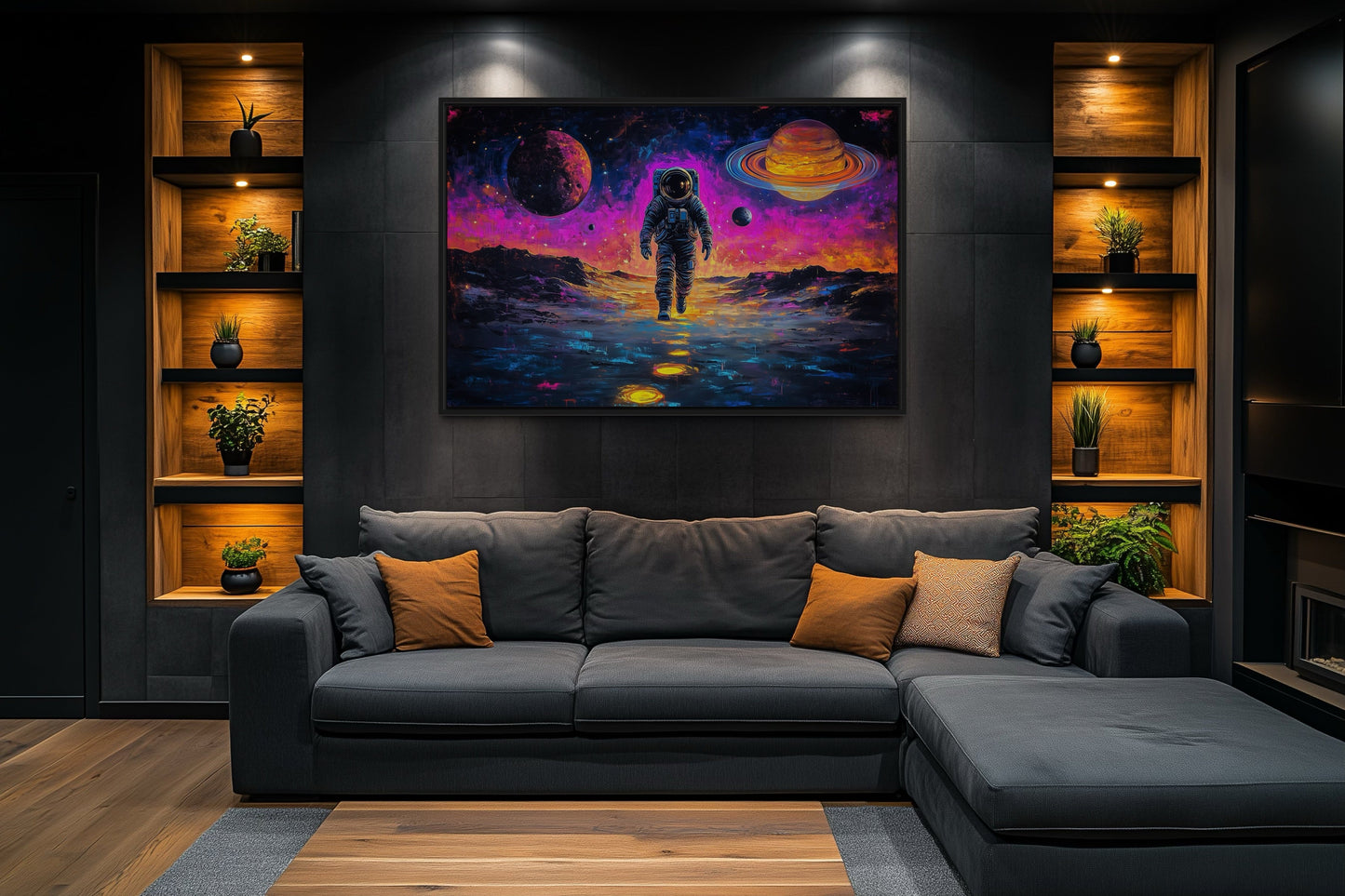Astronaut On Alien Planet In Space Framed Sci Fi Canvas Wall Art