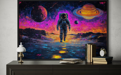 Astronaut On Alien Planet In Space Framed Sci Fi Canvas Wall Art