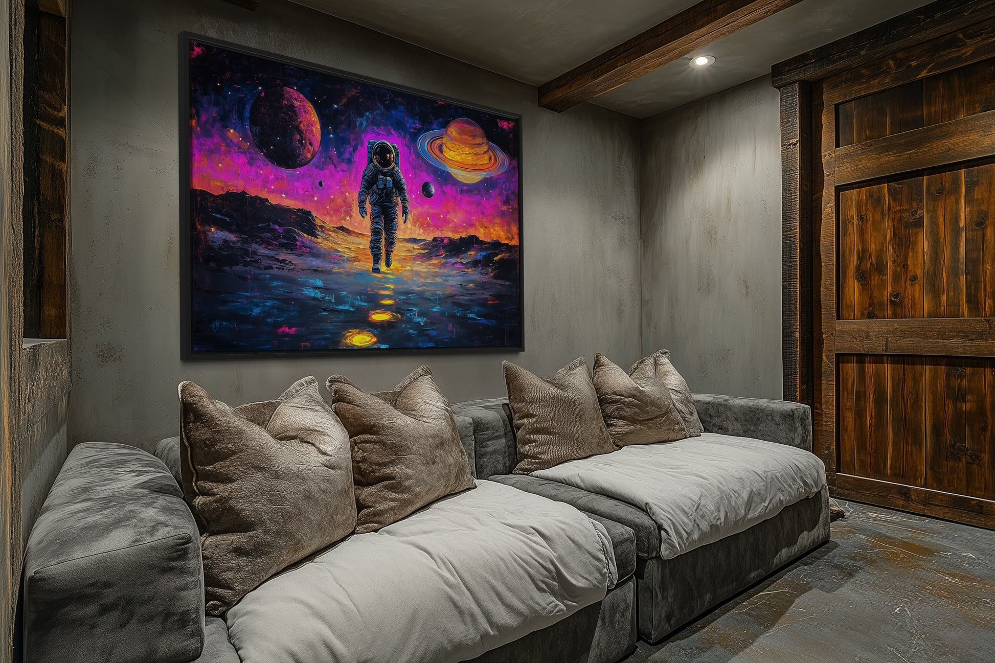 Astronaut On Alien Planet In Space Framed Sci Fi Canvas Wall Art