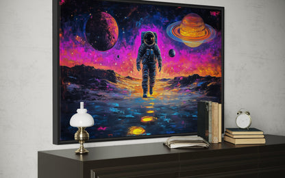 Astronaut On Alien Planet In Space Framed Sci Fi Canvas Wall Art