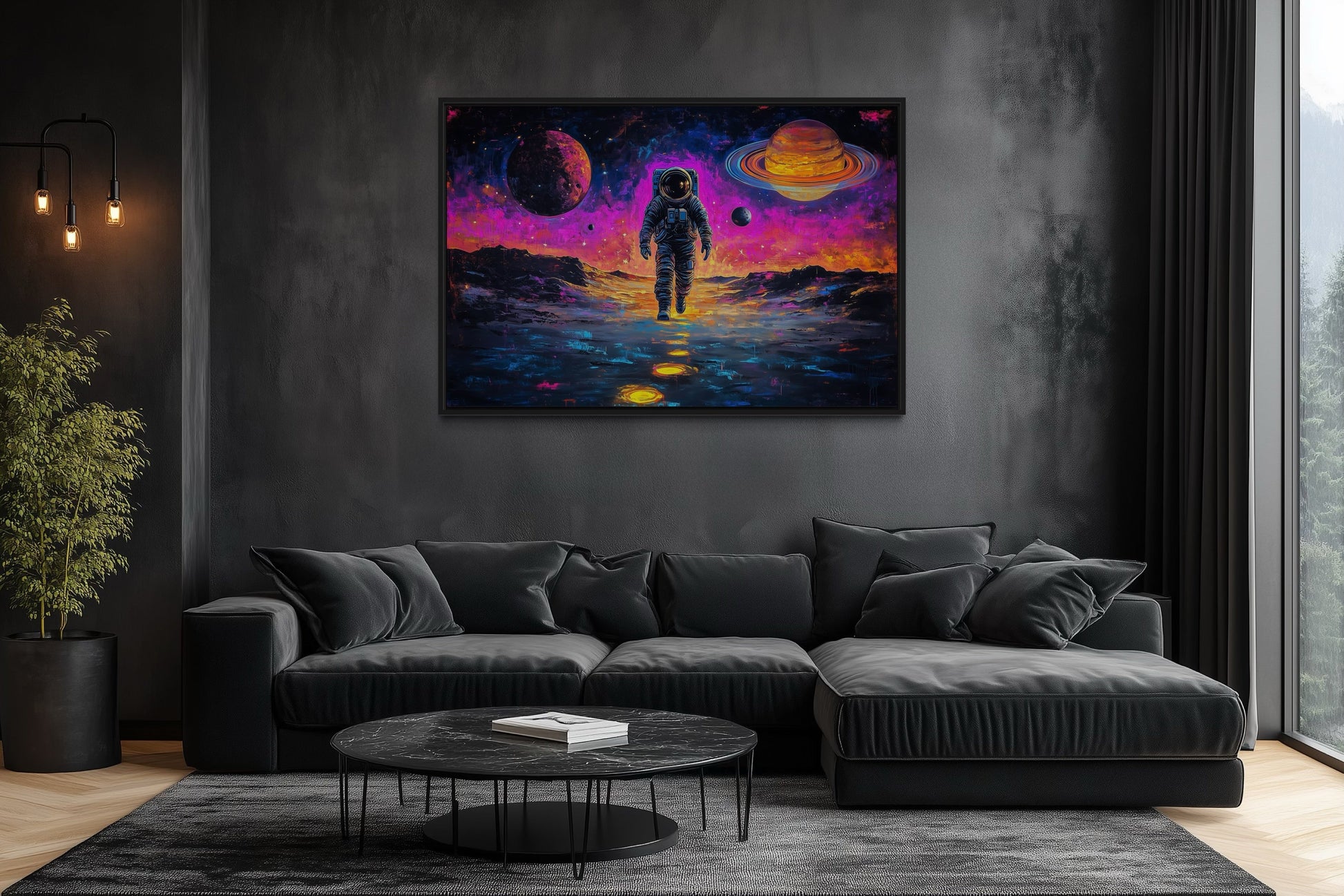 Astronaut On Alien Planet In Space Framed Sci Fi Canvas Wall Art