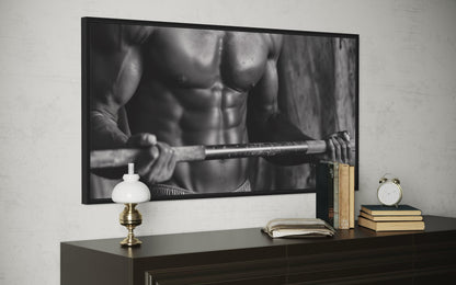 Athletic Man Lifting Barbell Motivational Home Gym Framed Canvas Wall Art