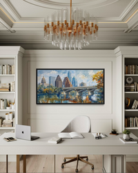 Austin Skyline Wall Art – Framed Watercolor Cityscape Canvas for Modern Living Room Decor