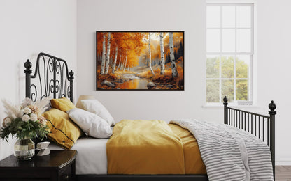 Autumn Birch Trees Forest Framed Canvas Wall Art