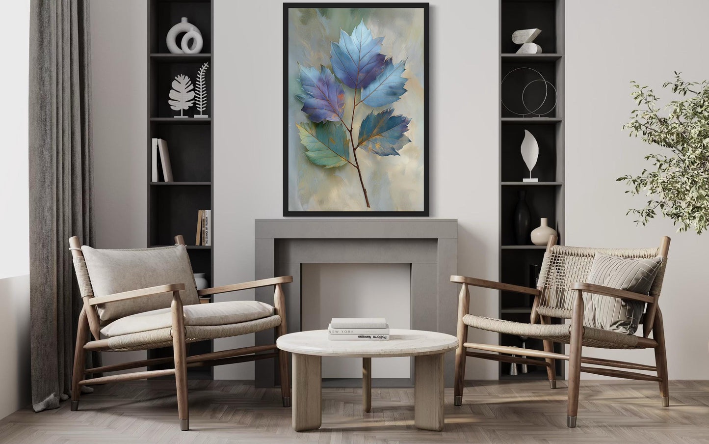 Autumn Blue Leaf Botanical Canvas Wall Art