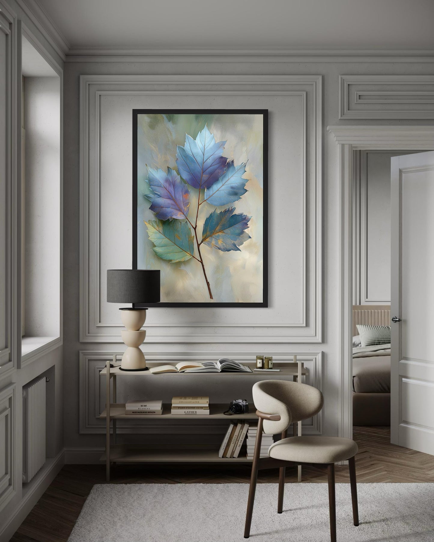 Autumn Blue Leaf Botanical Canvas Wall Art