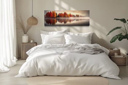 Autumn Forest Lake Reflection Long Horizontal Canvas Wall Art