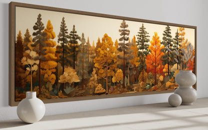 Autumn Forest Painting On Wood Long Horizontal Wall Art For Cabin Above Bed Decor