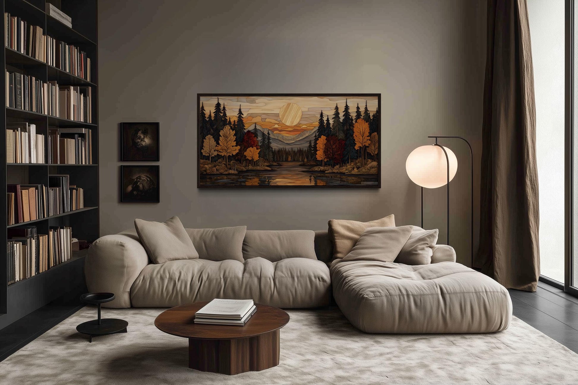 Autumn Forest Sunset Rustic Canvas Wall Art For Cabin Decor