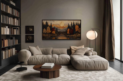 Autumn Forest Sunset Rustic Canvas Wall Art For Cabin Decor