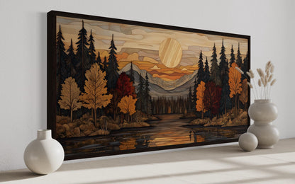 Autumn Forest Sunset Rustic Canvas Wall Art For Cabin Decor