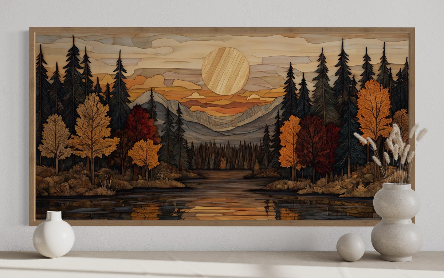 Autumn Forest Sunset Rustic Canvas Wall Art For Cabin Decor