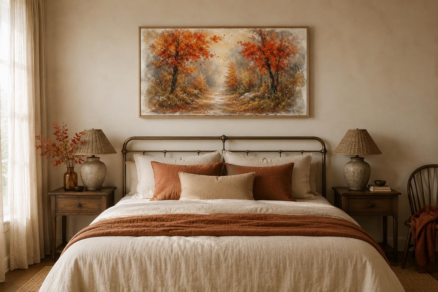 Autumn Forest Wall Art - Misty Woodland Canvas for Cozy Living Room Decor