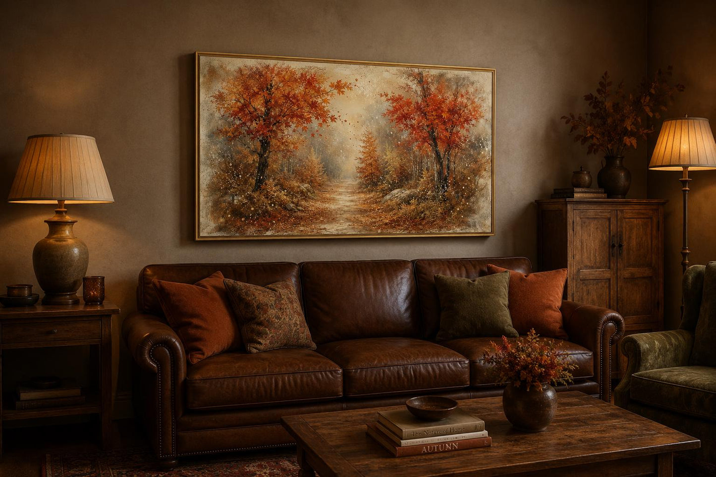 Autumn Forest Wall Art - Misty Woodland Canvas for Cozy Living Room Decor