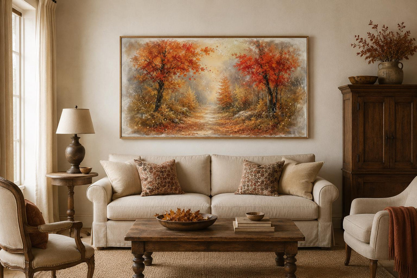 Autumn Forest Wall Art - Misty Woodland Canvas for Cozy Living Room Decor