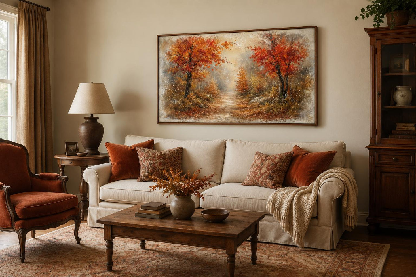 Autumn Forest Wall Art - Misty Woodland Canvas for Cozy Living Room Decor