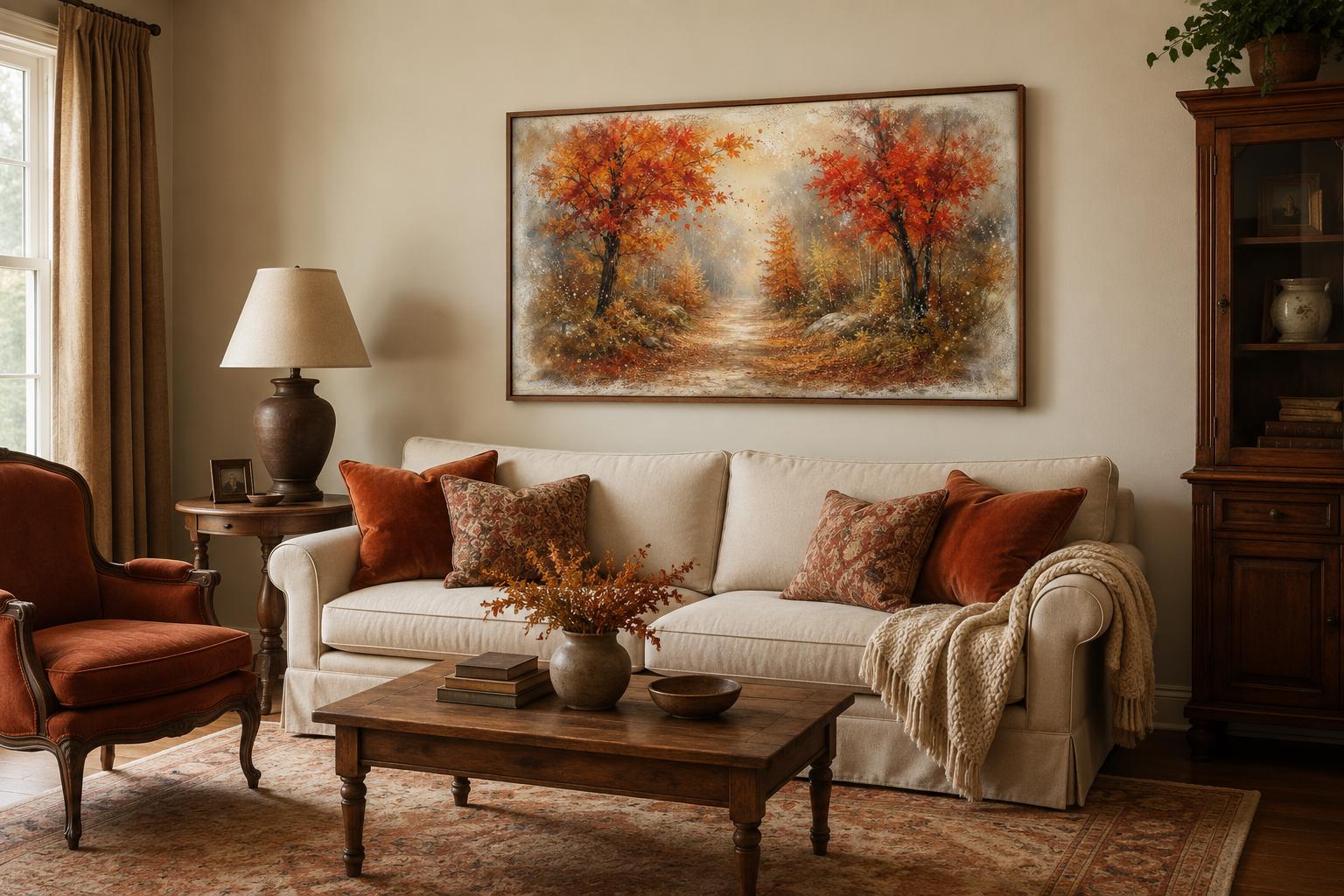 Autumn Forest Wall Art - Misty Woodland Canvas for Cozy Living Room Decor