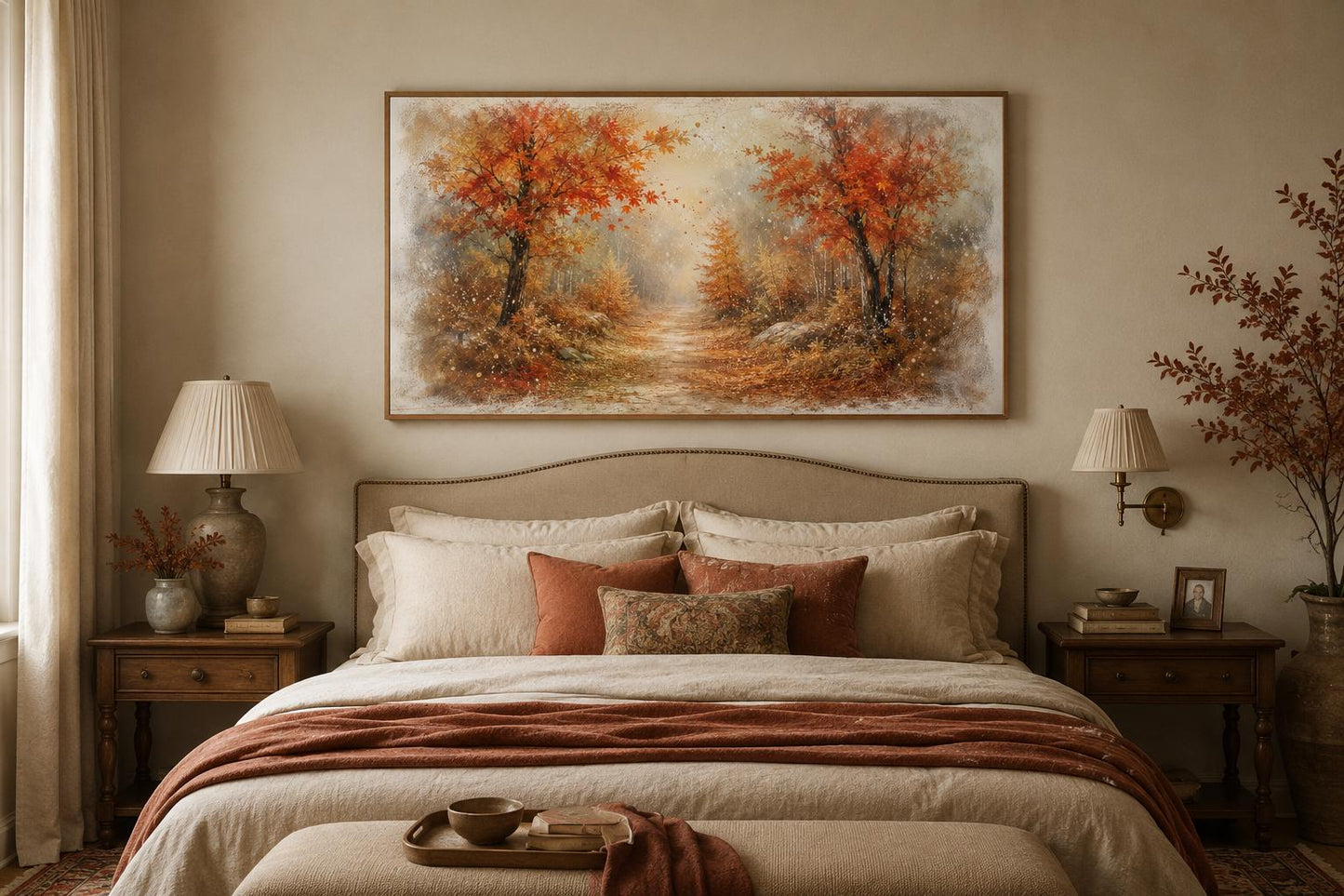 Autumn Forest Wall Art - Misty Woodland Canvas for Cozy Living Room Decor