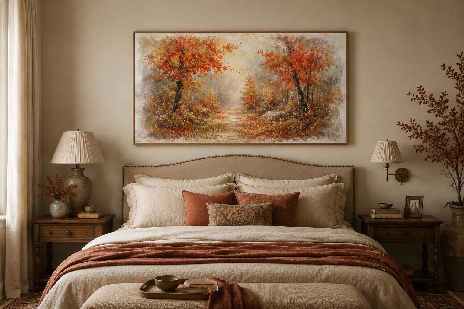 Autumn Forest Wall Art - Misty Woodland Canvas for Cozy Living Room Decor
