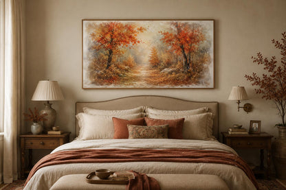 Autumn Forest Wall Art - Misty Woodland Canvas for Cozy Living Room Decor