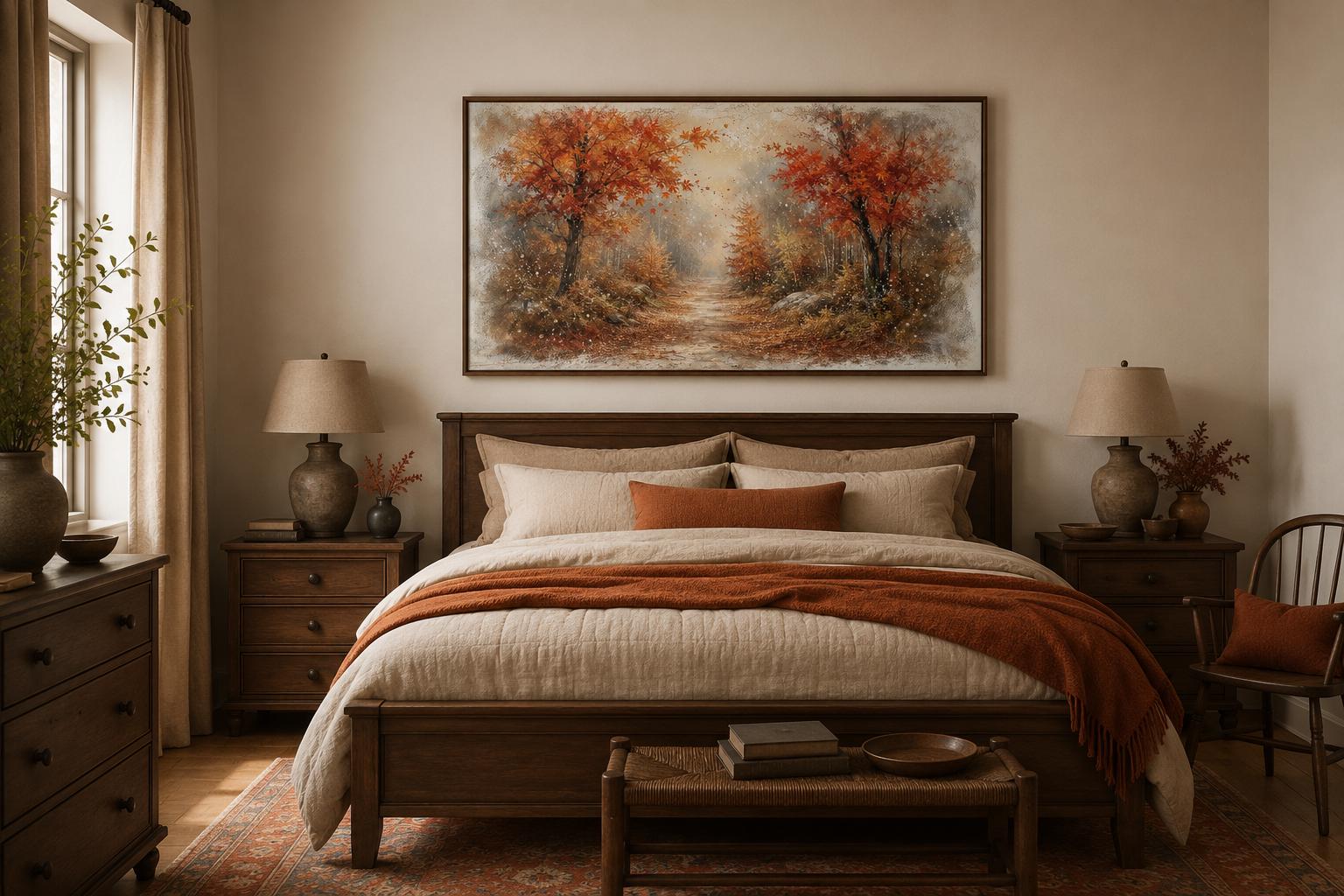 Autumn Forest Wall Art - Misty Woodland Canvas for Cozy Living Room Decor