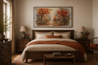 Autumn Forest Wall Art - Misty Woodland Canvas for Cozy Living Room Decor