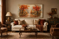 Autumn Forest Wall Art - Misty Woodland Canvas for Cozy Living Room Decor