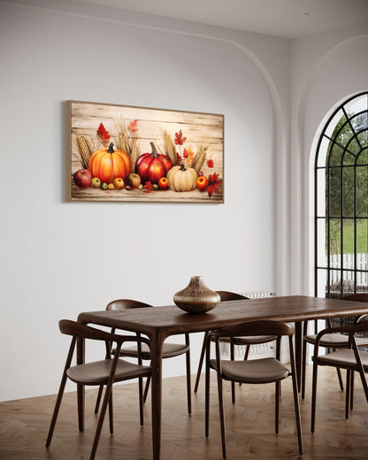 Autumn Kitchen Wall Art – Farmhouse Wall Decor With Pumpkin Apple Canvas Print