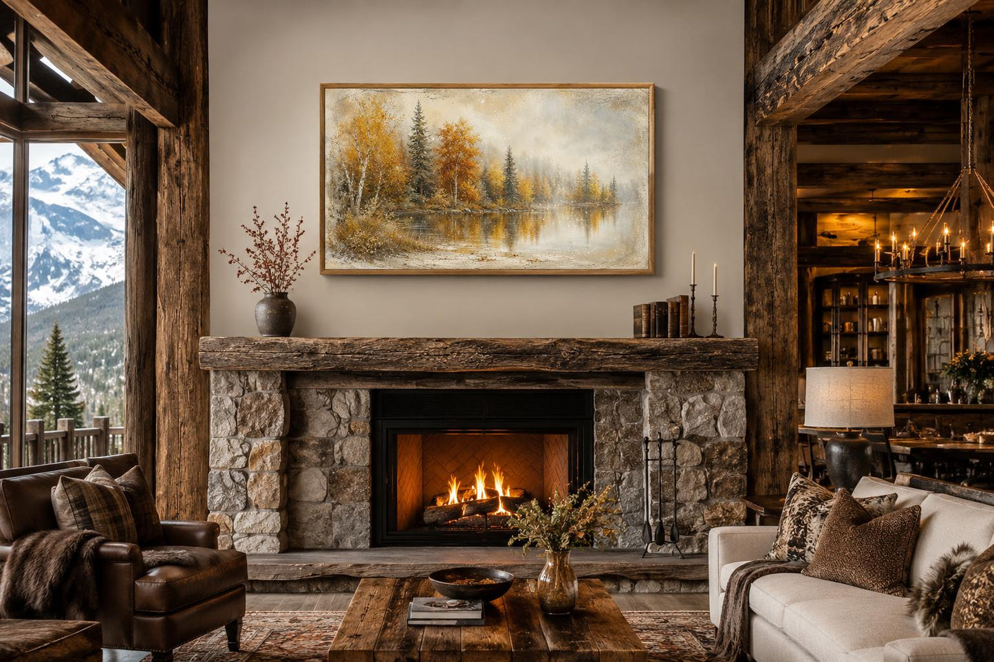 Autumn Lake Wall Art - Misty Lake Canvas | Rustic Mantel Art & Fall Forest Decor