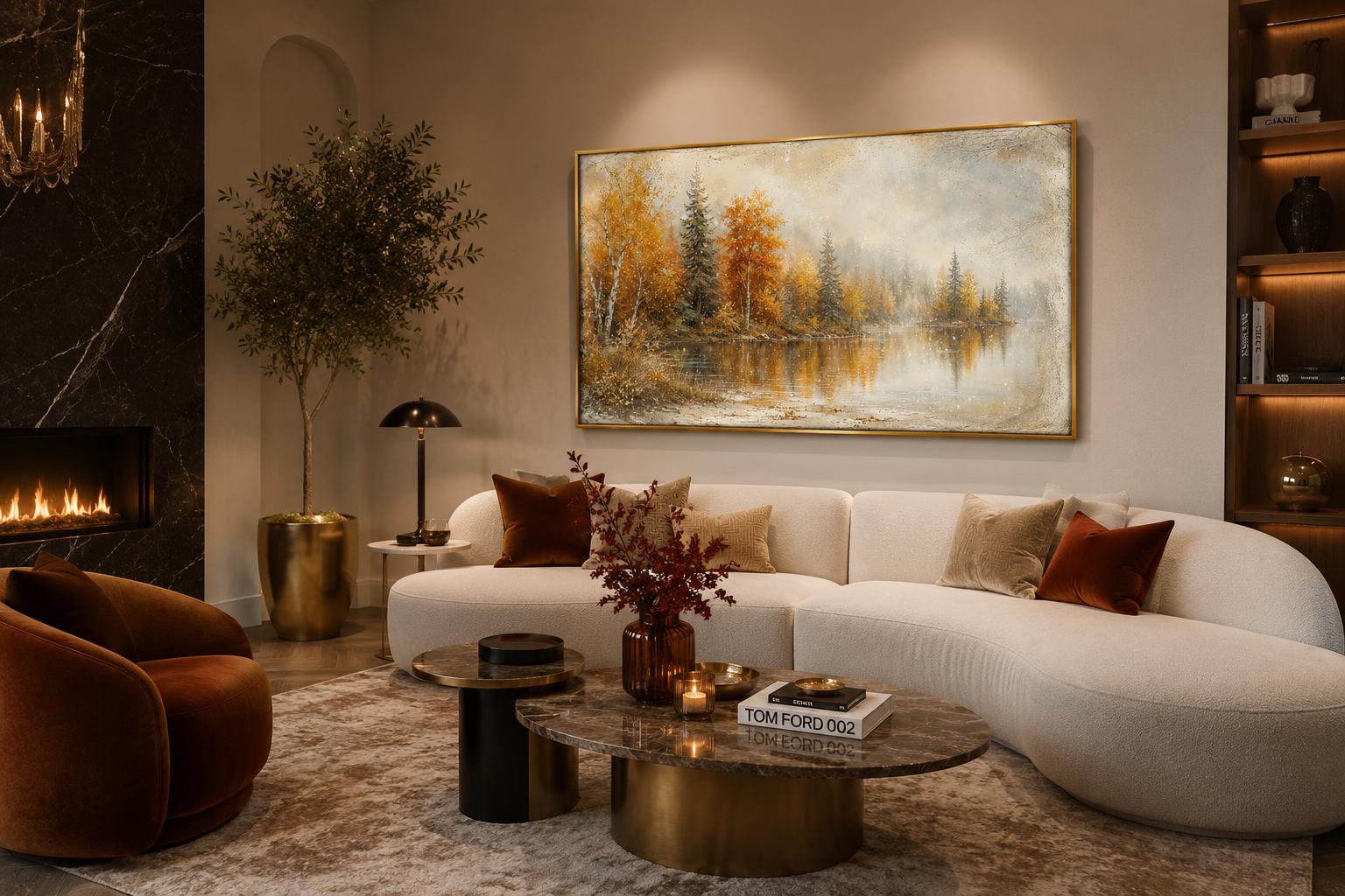 Autumn Lake Wall Art - Misty Lake Canvas | Rustic Mantel Art & Fall Forest Decor
